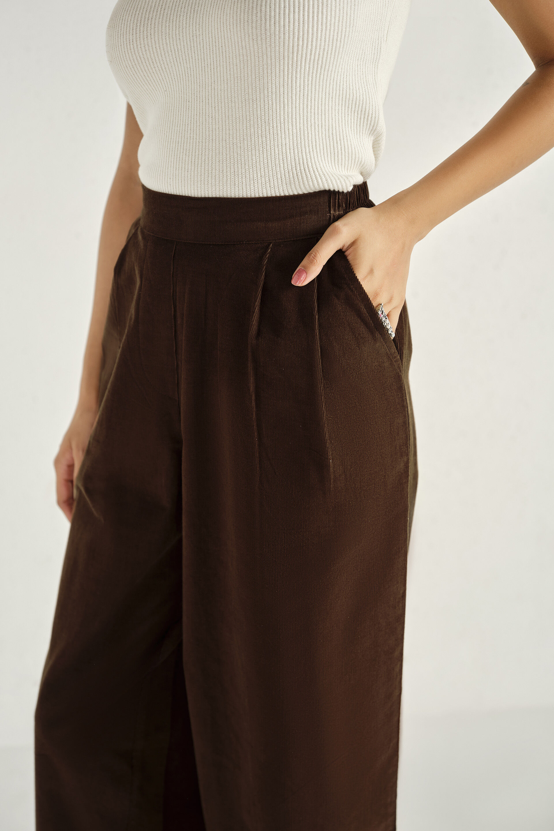 Pleated Cotton Pants in Brown, Brown, image 2